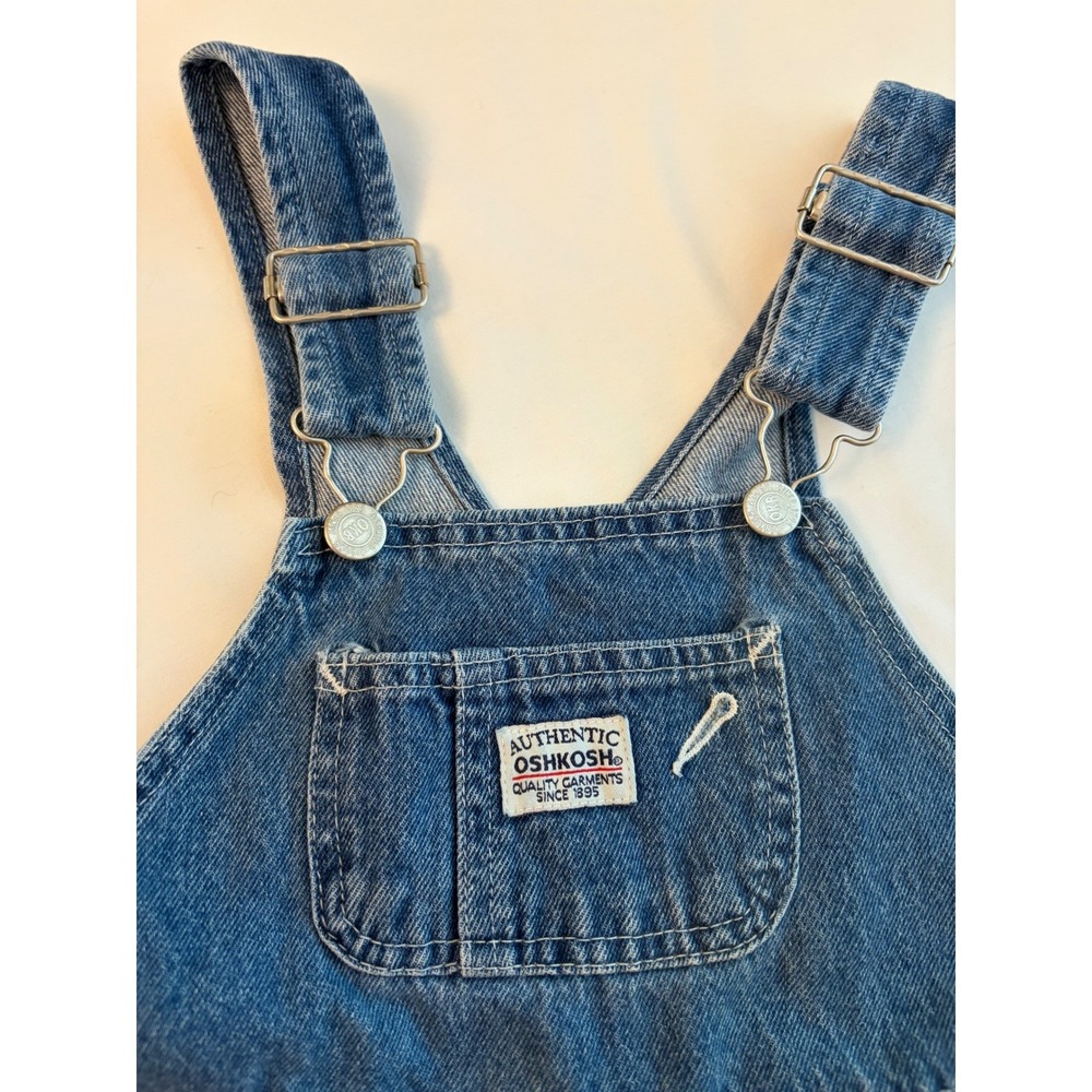 Vintage OshKosh‎ Bgosh Sz 6 Fleece Lined Cuffs Denim Overalls Blue Orange Bib - Picture 4 of 6